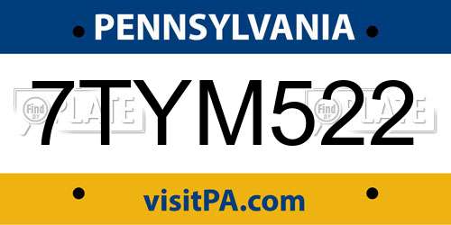 7TYM522 Pennsylvania License Plate