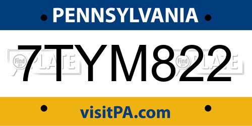 7TYM822 Pennsylvania License Plate