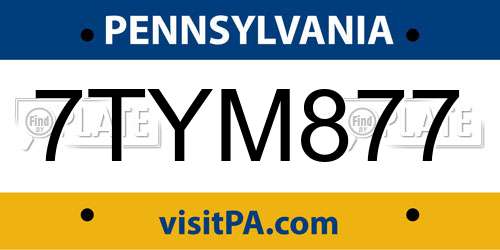 7TYM877 Pennsylvania License Plate