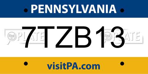 7TZB13 Pennsylvania License Plate