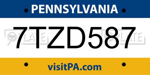 7TZD587 Pennsylvania License Plate