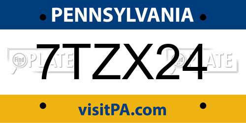 7TZX24 Pennsylvania License Plate