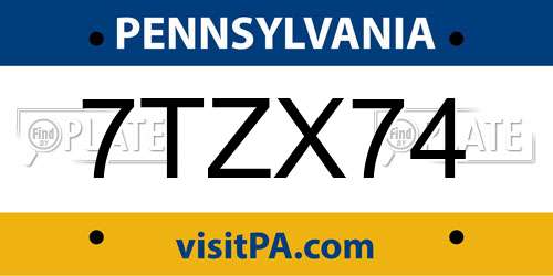 7TZX74 Pennsylvania License Plate