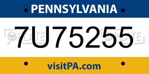 7U75255 Pennsylvania License Plate