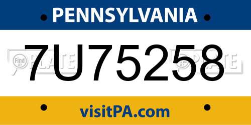 7U75258 Pennsylvania License Plate