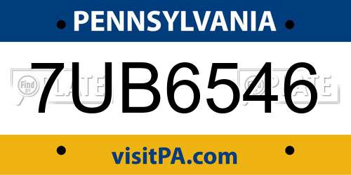 7UB6546 Pennsylvania License Plate