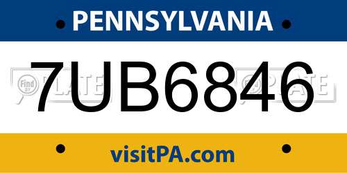 7UB6846 Pennsylvania License Plate
