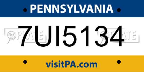7UI5134 Pennsylvania License Plate