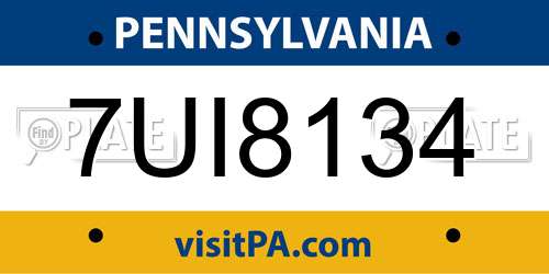 7UI8134 Pennsylvania License Plate