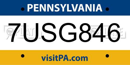 7USG846 Pennsylvania License Plate