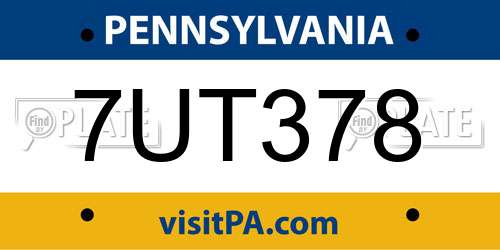 7UT378 Pennsylvania License Plate