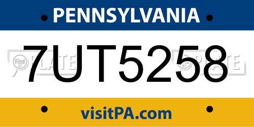 7UT5258 Pennsylvania License Plate