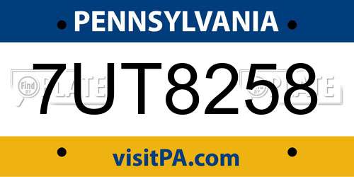 7UT8258 Pennsylvania License Plate