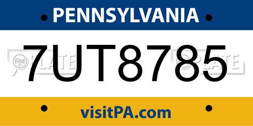 7UT8785 Pennsylvania License Plate