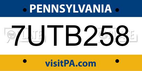 7UTB258 Pennsylvania License Plate