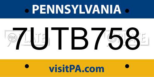 7UTB758 Pennsylvania License Plate