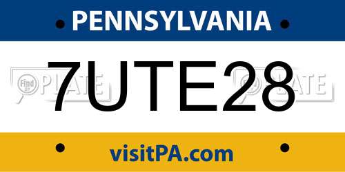 7UTE28 Pennsylvania License Plate