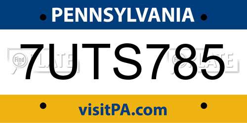 7UTS785 Pennsylvania License Plate
