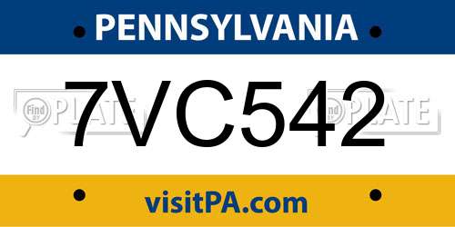7VC542 Pennsylvania License Plate