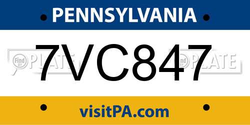 7VC847 Pennsylvania License Plate