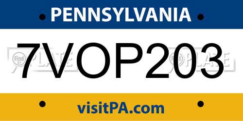 7VOP203 Pennsylvania License Plate