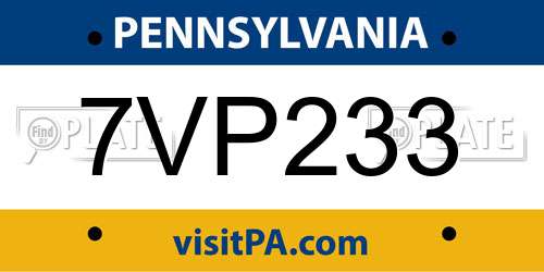 7VP233 Pennsylvania License Plate