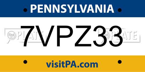 7VPZ33 Pennsylvania License Plate