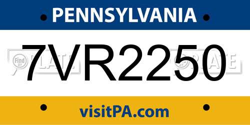 7VR2250 Pennsylvania License Plate