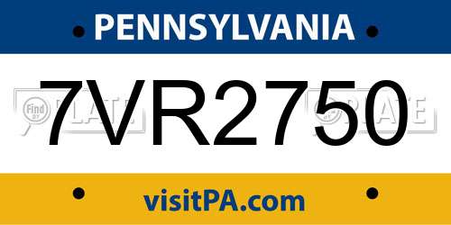 7VR2750 Pennsylvania License Plate