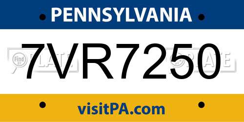 7VR7250 Pennsylvania License Plate