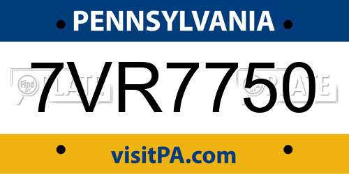 7VR7750 Pennsylvania License Plate