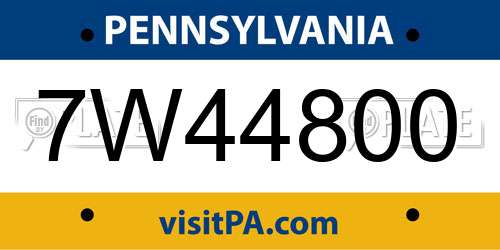 7W44800 Pennsylvania License Plate