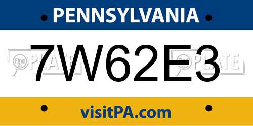 7W62E3 Pennsylvania License Plate