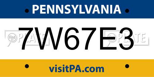 7W67E3 Pennsylvania License Plate