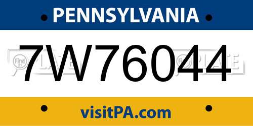 7W76044 Pennsylvania License Plate