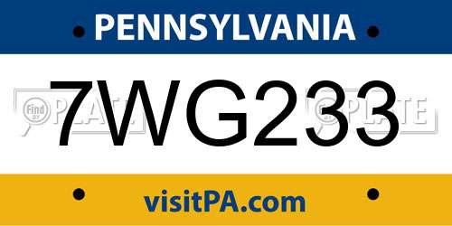 7WG233 Pennsylvania License Plate