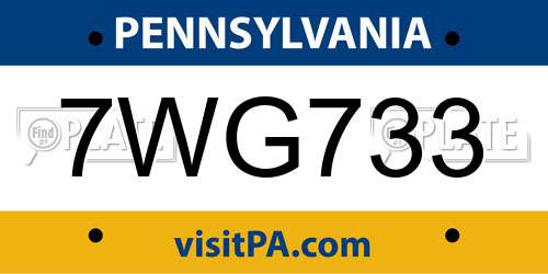 7WG733 Pennsylvania License Plate