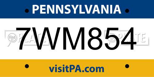 7WM854 Pennsylvania License Plate