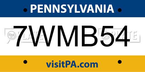 7WMB54 Pennsylvania License Plate