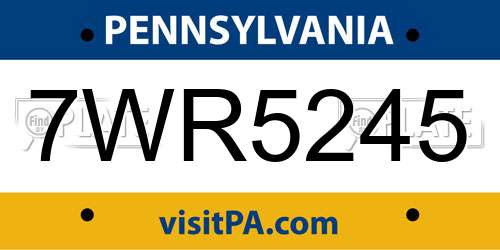 7WR5245 Pennsylvania License Plate