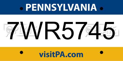 7WR5745 Pennsylvania License Plate