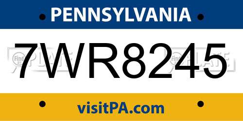 7WR8245 Pennsylvania License Plate