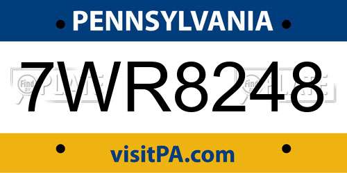 7WR8248 Pennsylvania License Plate