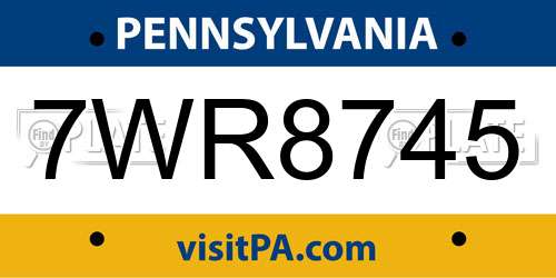7WR8745 Pennsylvania License Plate