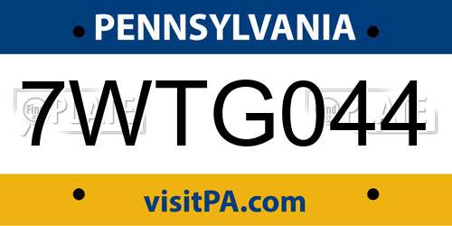 7WTG044 Pennsylvania License Plate
