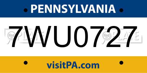 7WU0727 Pennsylvania License Plate