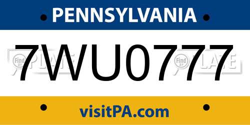 7WU0777 Pennsylvania License Plate
