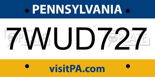 7WUD727 Pennsylvania License Plate