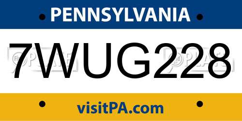 7WUG228 Pennsylvania License Plate