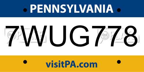 7WUG778 Pennsylvania License Plate